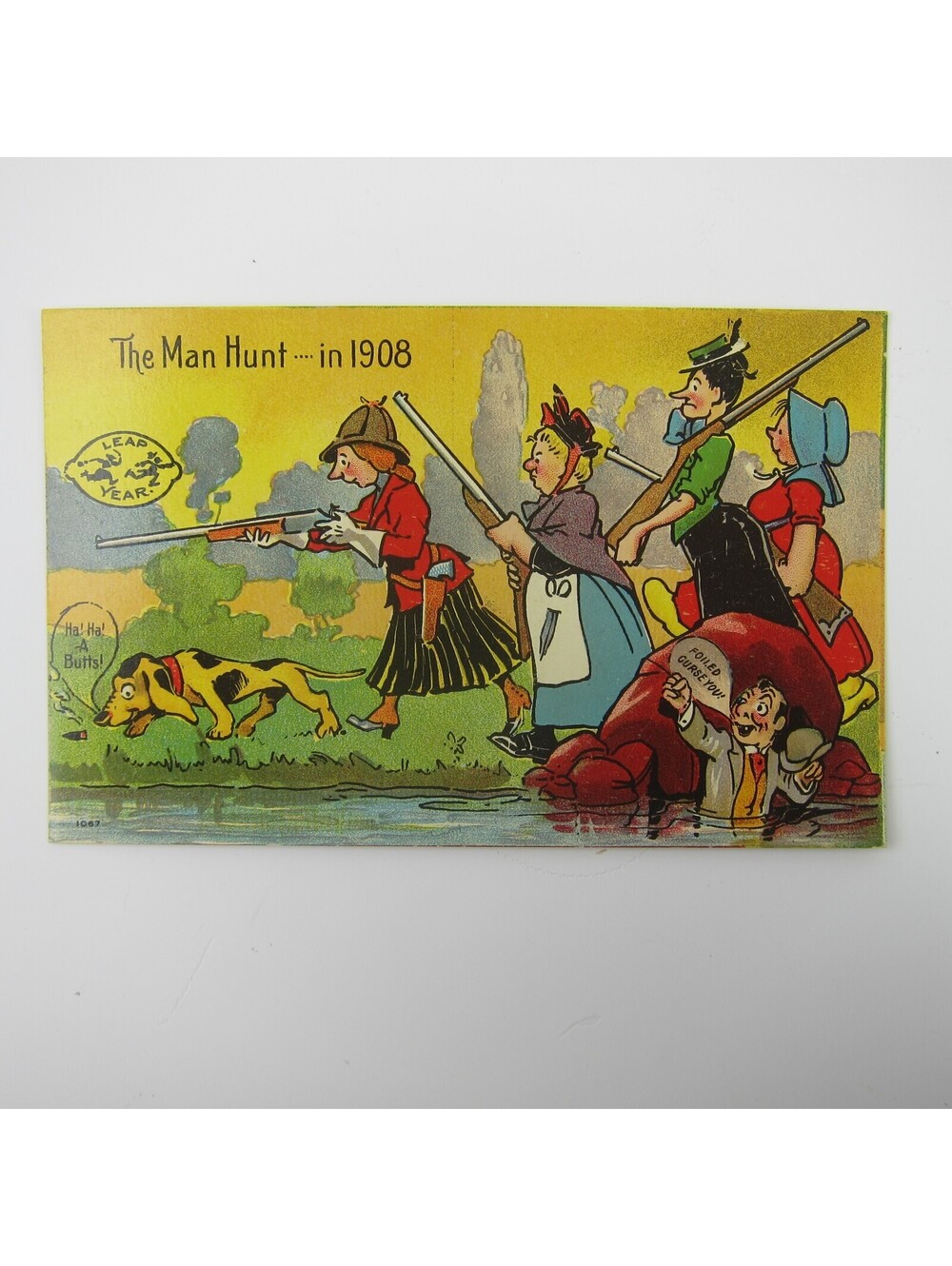 Leap Year Man Hunt Women Hunting Man Marriage Comic Humor Unposted Antique 1908